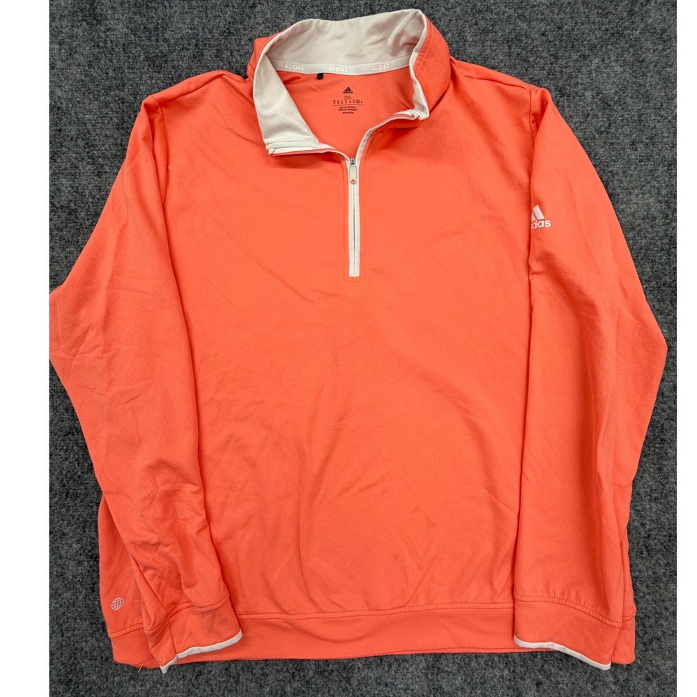 Adidas Mens Quarter Zip Pullover Orange Golf Sweatshirt 2XL Sustainable Logo